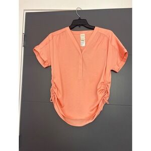 Chicos Peach Ruched Side V Neck Short Sleeve Tunic‎ Top Womens Size 0